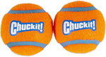 Chuckit 2 inch dog ball next to launcher compatibility scale