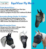 Side profile of EquiVizor fly mask showing ear and eye coverage