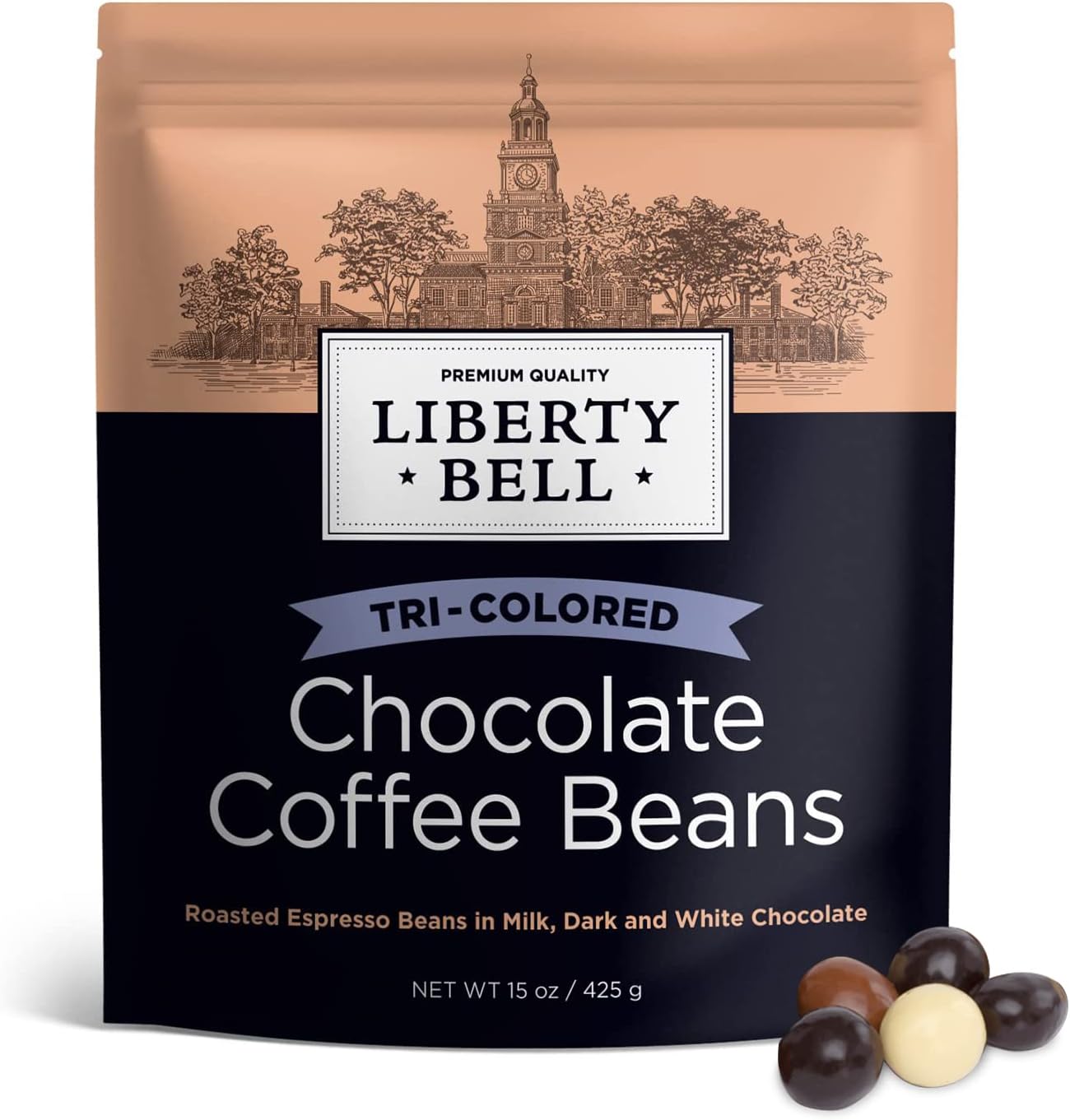 Liberty Bell chocolate covered espresso beans front view bag