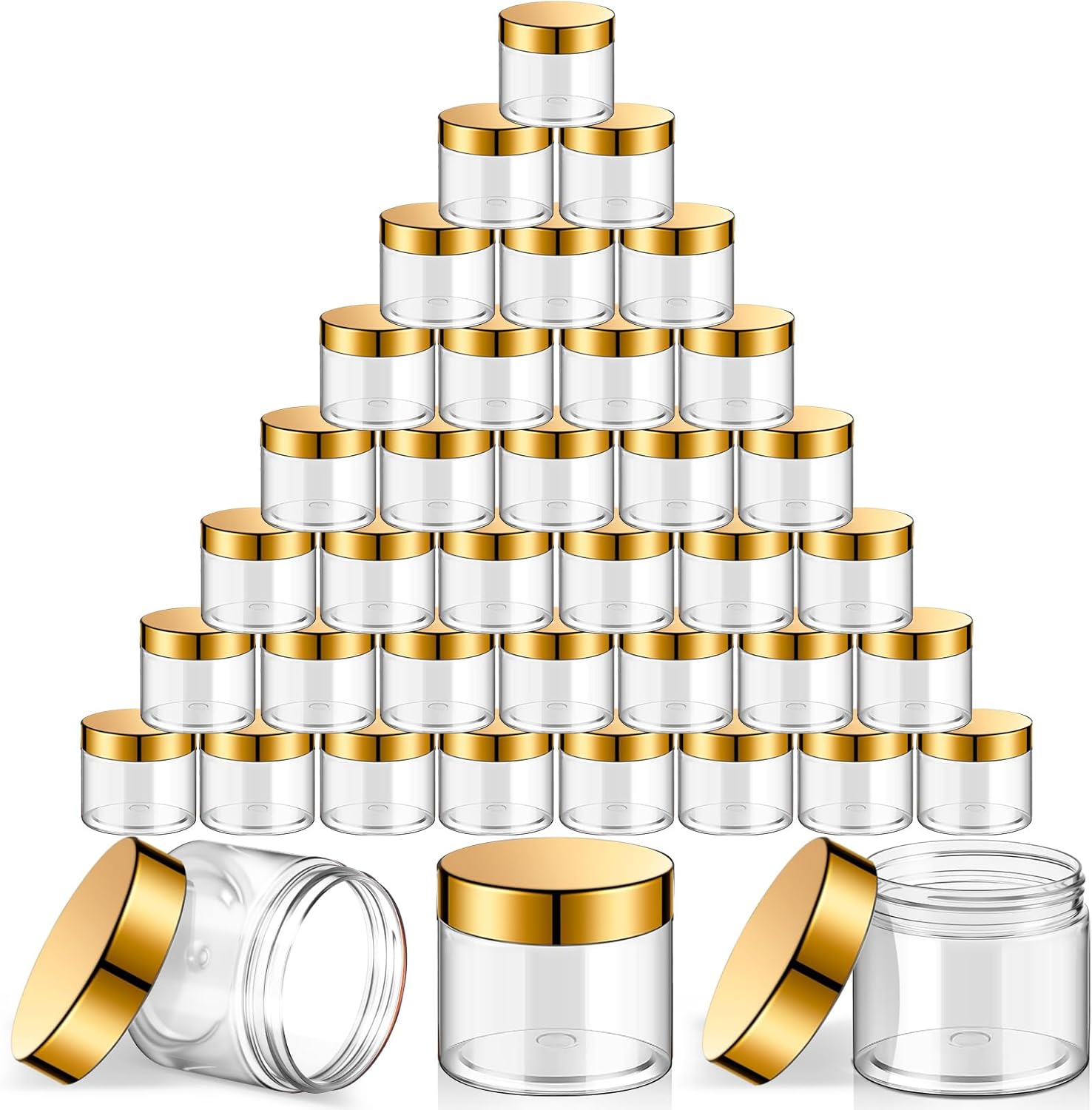 Satinior 36 piece 2 Ounce cosmetic jars with gold lids front view