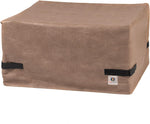 Duck Covers Elite Square Fire Pit Cover front view showcasing cappuccino color and durable fabric.