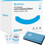 SmoTecQ pre-moistened lens wipes 180 count box front view for eyeglasses cleaning