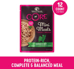 Close up of Wellness CORE shredded chicken and lamb gravy dog food pouch