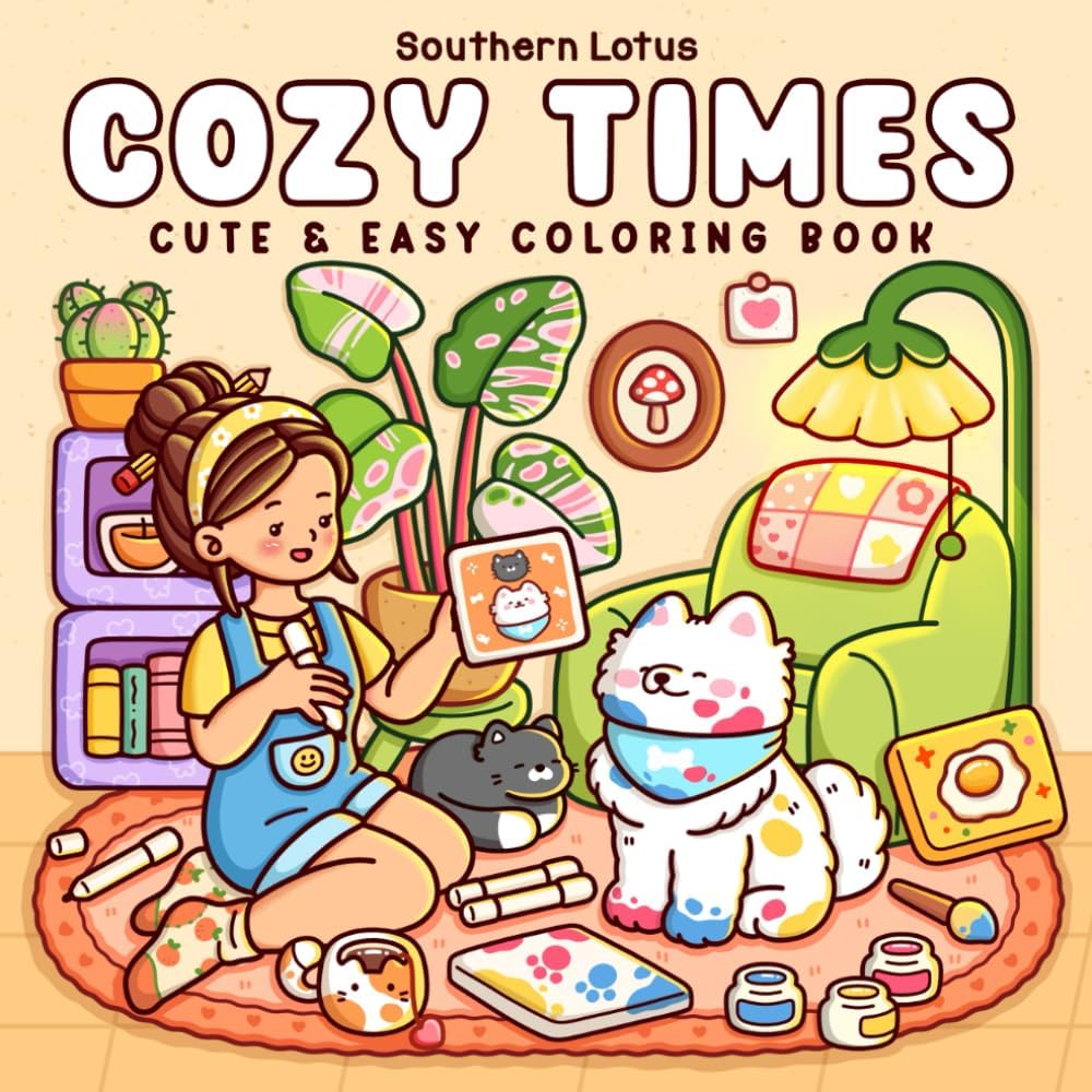 Cozy Times: Coloring Book for Adults and Teens Featuring Girls, Boys, and Pets in Chill Moments and Relaxing Times for Relaxation (Cute & Easy Coloring) - Image 1