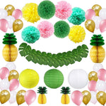 HOONAO tropical Hawaiian party decorations set front view showing all 57 pieces