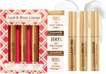 Grande Cosmetics Mini Lash and Brow Lineup gift set front view showing all three gold tubes and packaging.