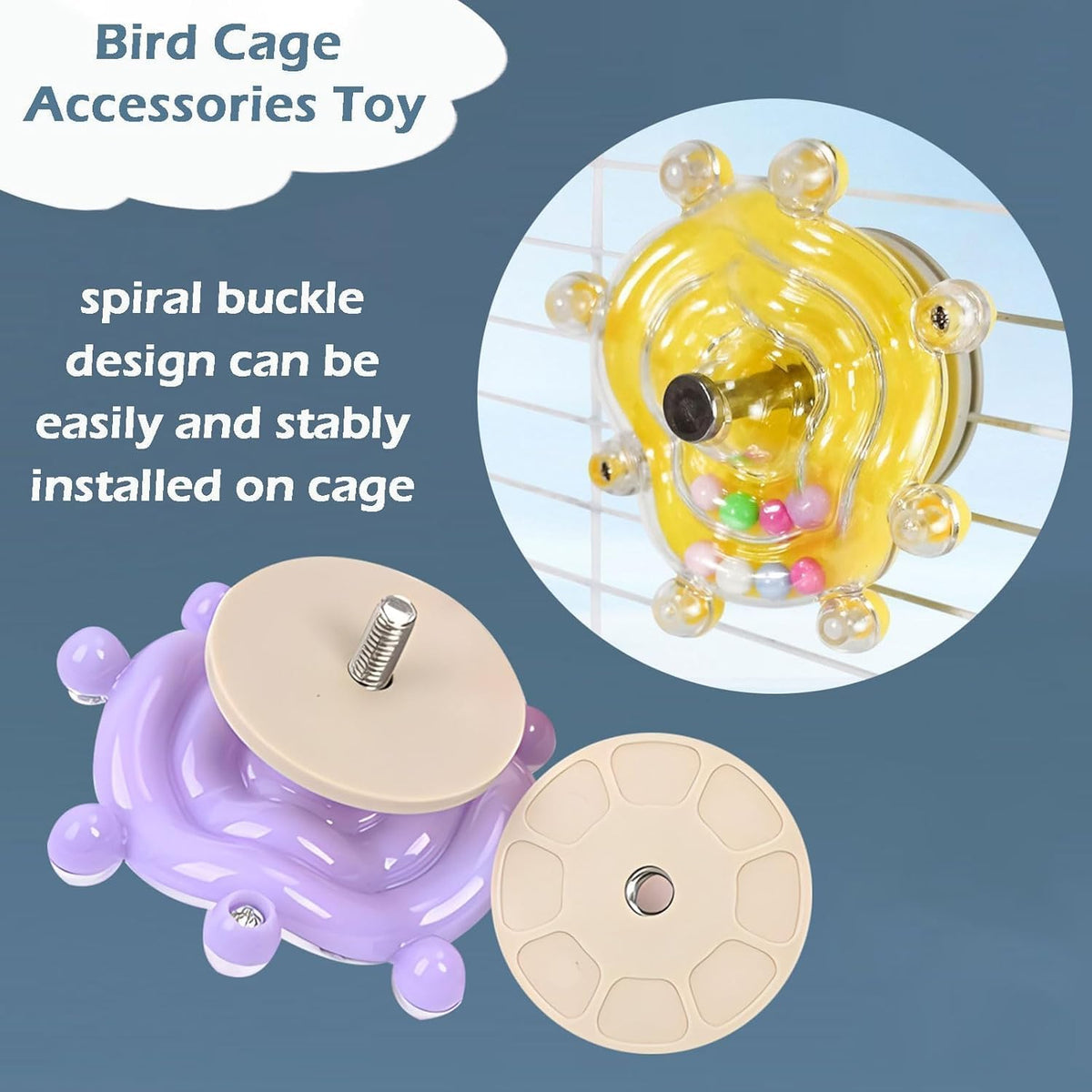 Cockatiel toy for bird cage showing random color acrylic pieces