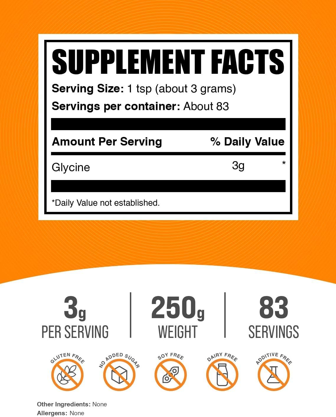 Pure unflavored amino acid supplement packaging showing supplement facts panel