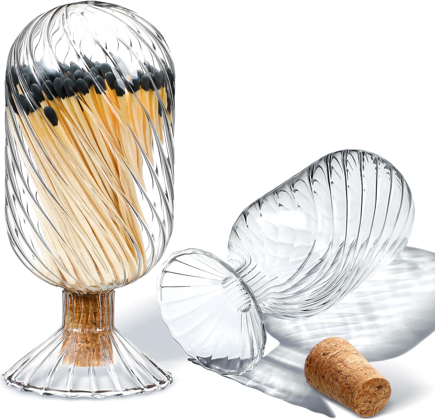 DLZFUDTY Helix Shaped Glass Matches Cloche front view display on a fireplace mantel