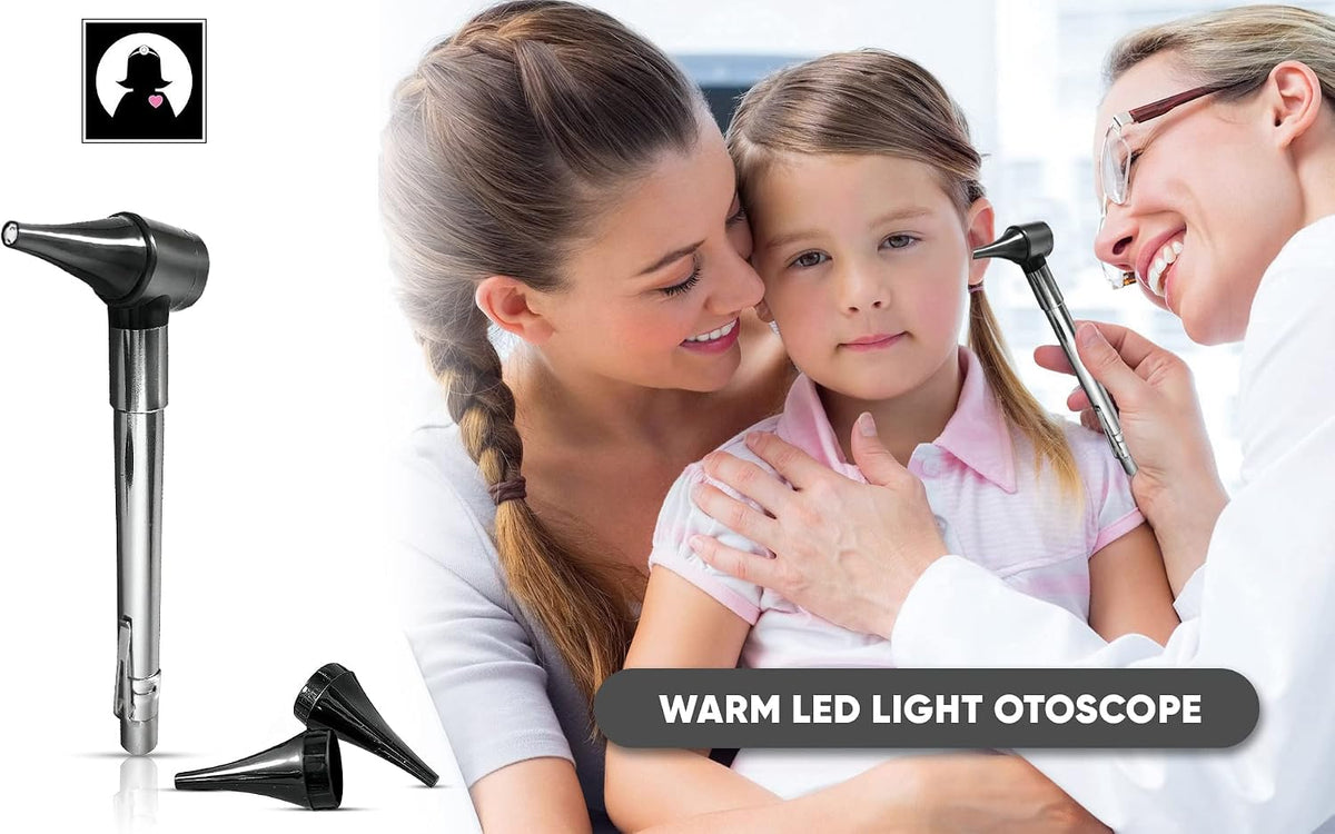 Doctor Mom diagnostic otoscope in clamshell packaging with accessories.