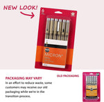 Complete six pack set of Sakura Pigma Micron black fineliners
