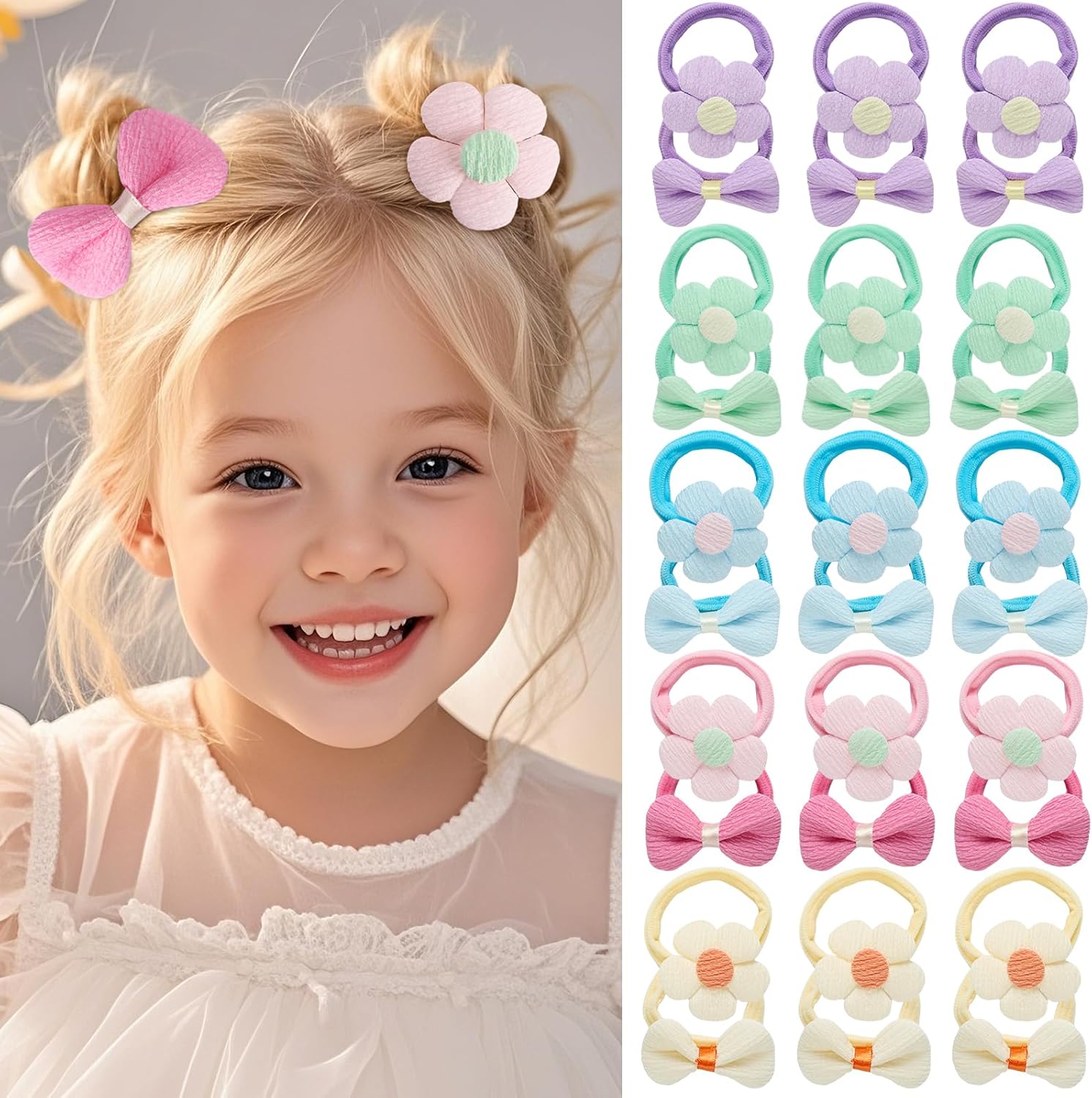 Seiolieliou 30 piece toddler hair ties set front view