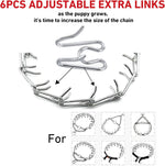 Close-up of 2.5 millimeter stainless steel dog training collar extension links.