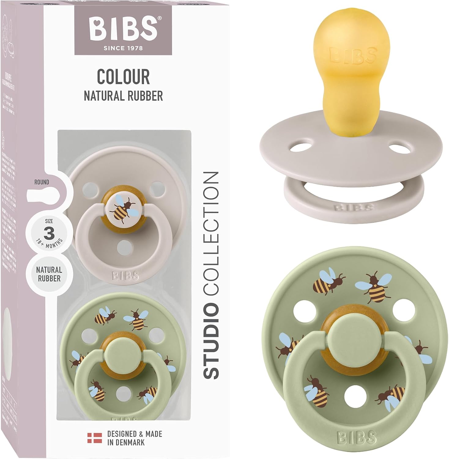 BIBS Studio Soother 2-Pack in Mushroom and Sage front view
