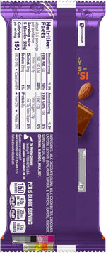 Close-up of USA-imported CADBURY milk chocolate bar with roasted almonds showcasing the rich texture and nut pieces.