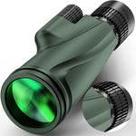 KTBDING high powered monocular telescope front view showing the green non slip rubber armor body