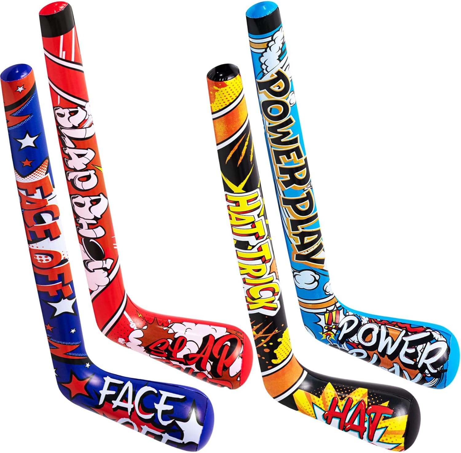 Deekin inflatable hockey sticks set of 4 front view sports party decorations