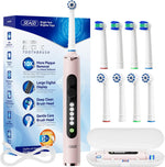 Seago rotating electric toothbrush pink front view showing digital display and power buttons.