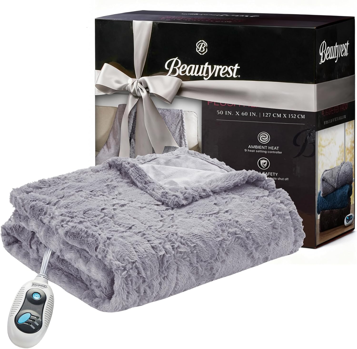 Beautyrest long brushed faux fur ogee electric blanket front view