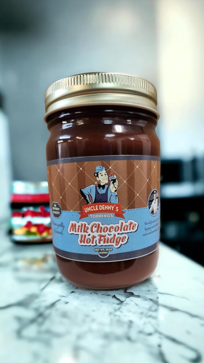 Premium milk chocolate fountain style fudge jar back label