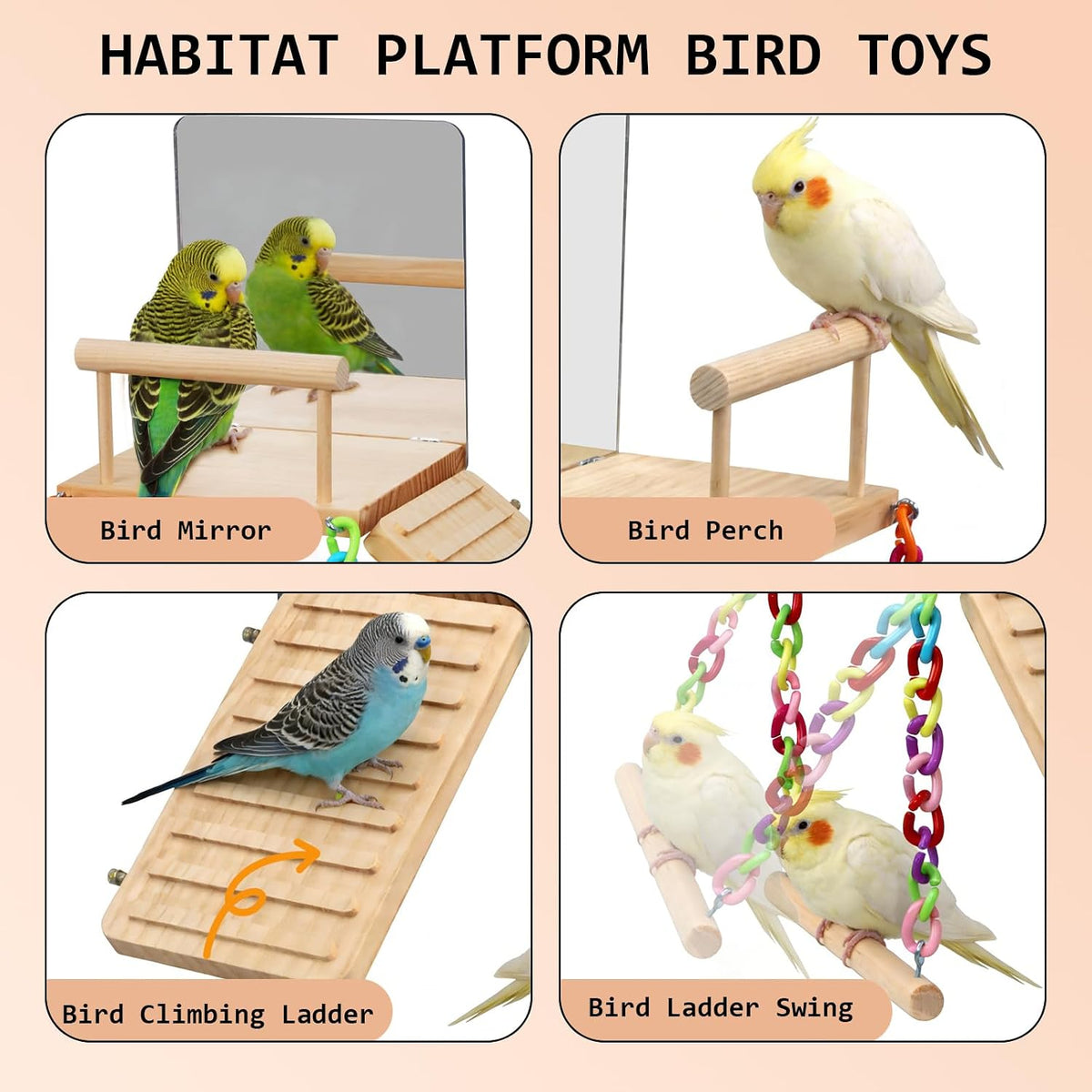 Close-up of rust-resistant metal mounting hardware on wooden bird toy.