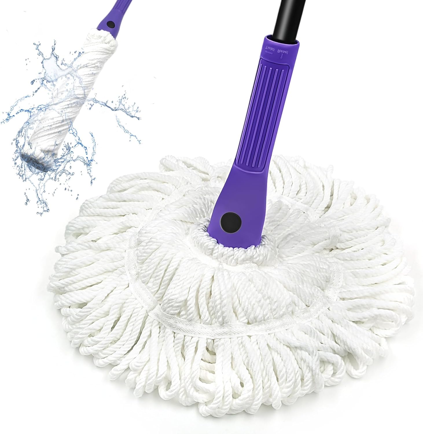 ZUBULUN Self Wringing Mop front view showing the purple handle and white microfiber head.