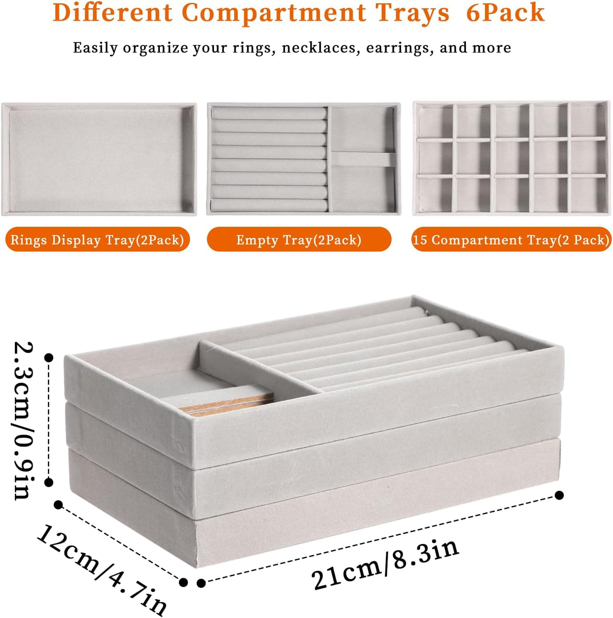 LLOUSSAK grey jewelry display tray configured for necklaces with hanging hooks.