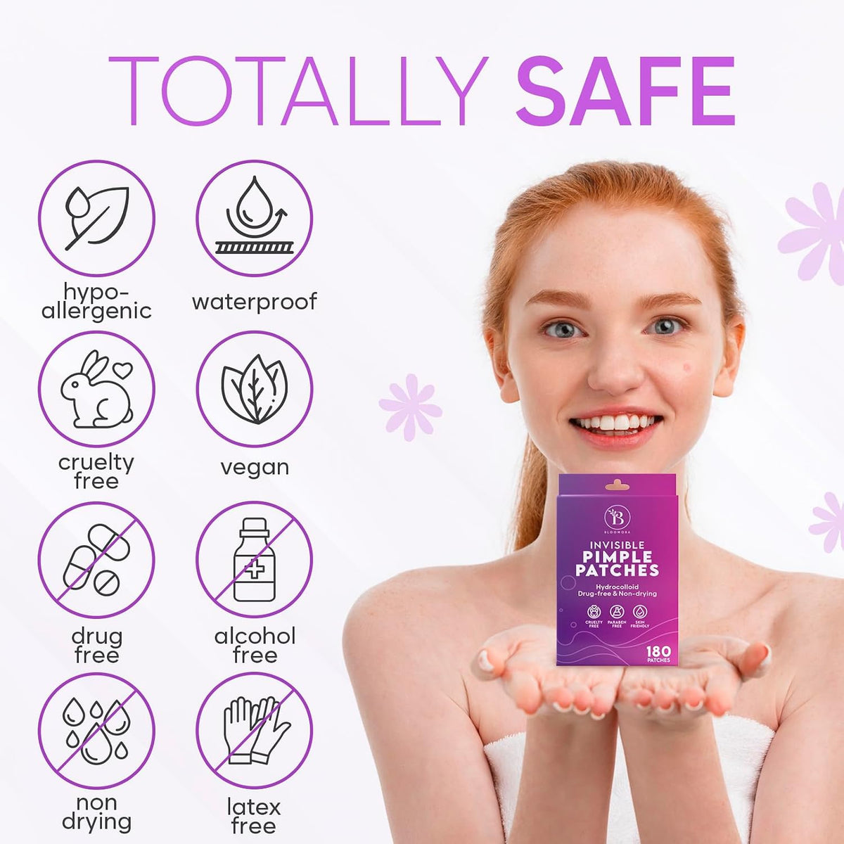 Bloomora 180 count acne treatment box packaging details
