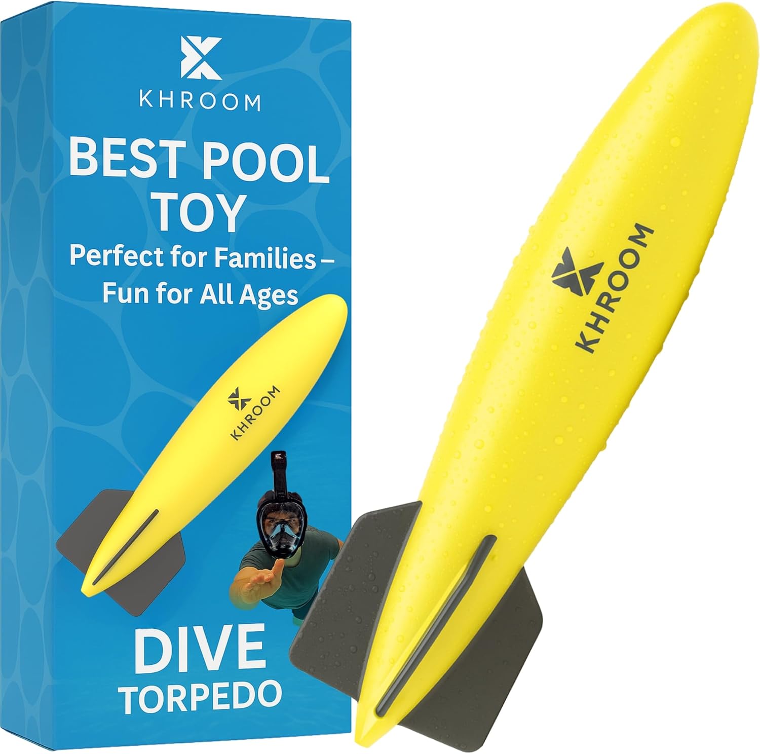 Khroom Underwater Torpedo Pool Toy front view of the hydrodynamic rocket glider.