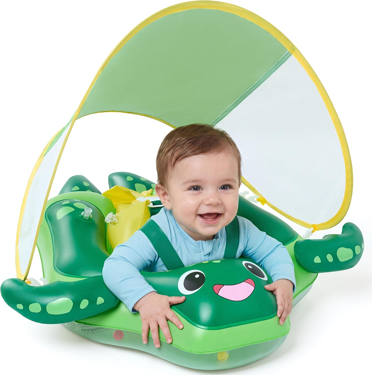 Sloosh sea turtle baby swimming float with sun canopy front view