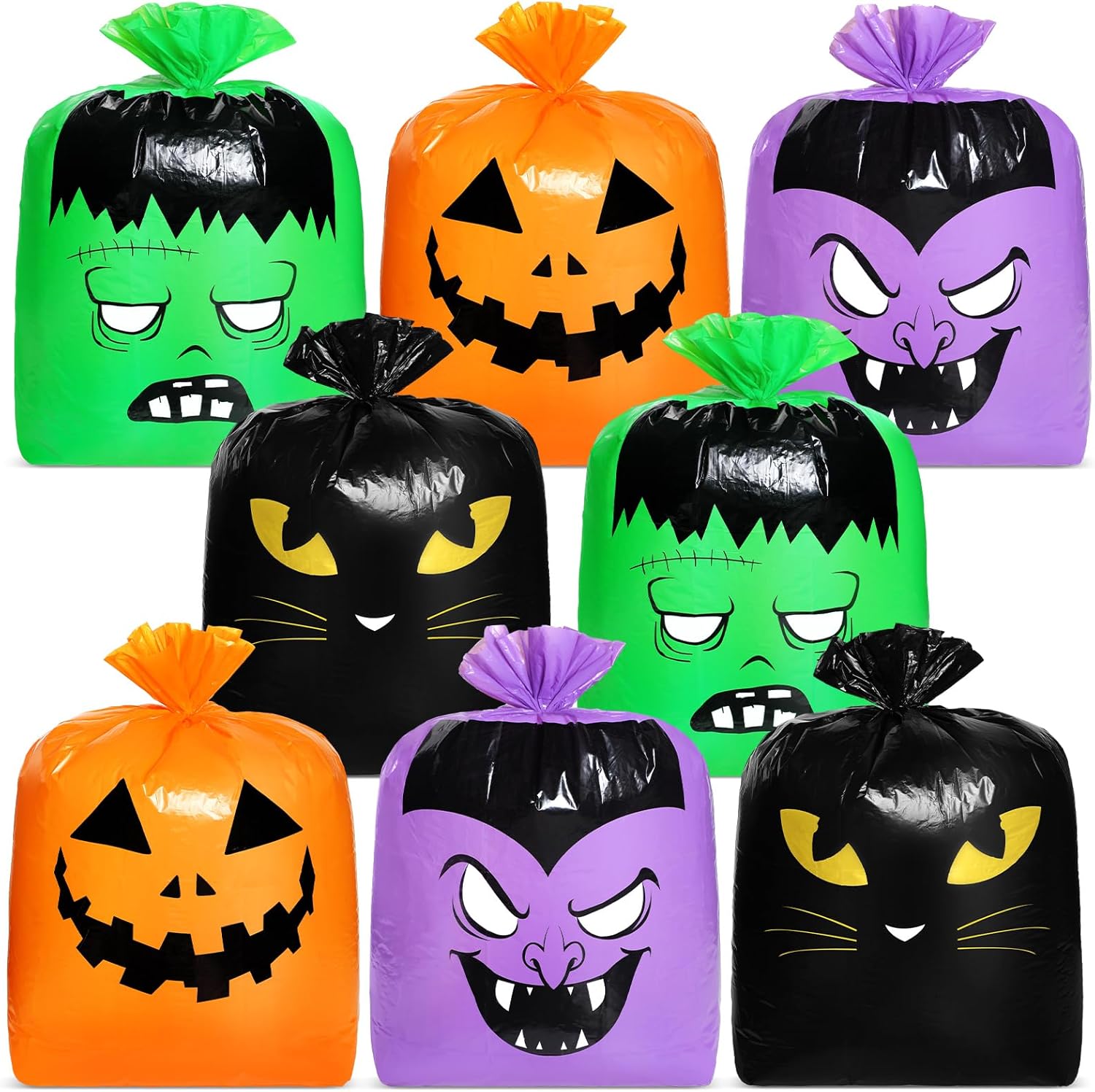 Qilery 8 Pcs Large Halloween Pumpkin Leaf Bags Halloween Reusable Lawn Trash Bags with Twist Ties for Yard, Garden, and Outdoor Party Decorations - Image 1