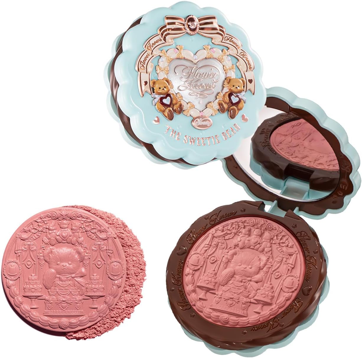 Flower Knows Sweetie Bear Collection Silk Satin Blush front view of the biscuit compact.