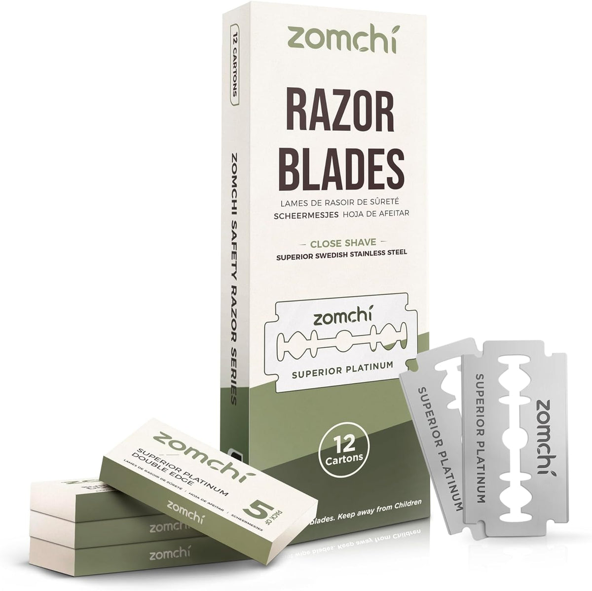 Zomchi double edge razor blades sixty count front view premium safety razor blades