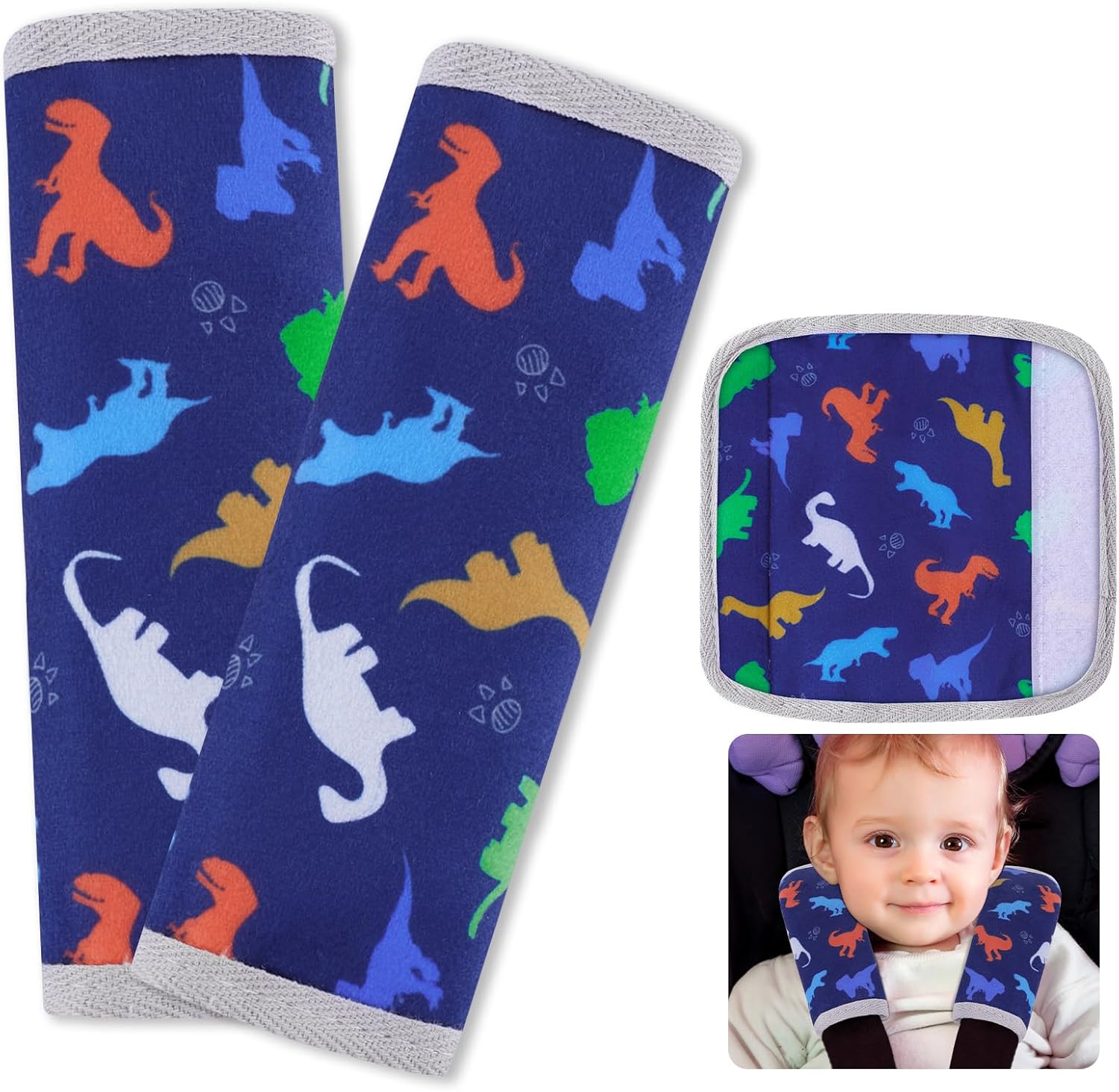 Fioday baby seat belt cover pad blue dinosaur design