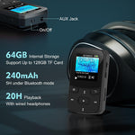 RUIZU Bluetooth MP3 player rear view showing integrated sports clip