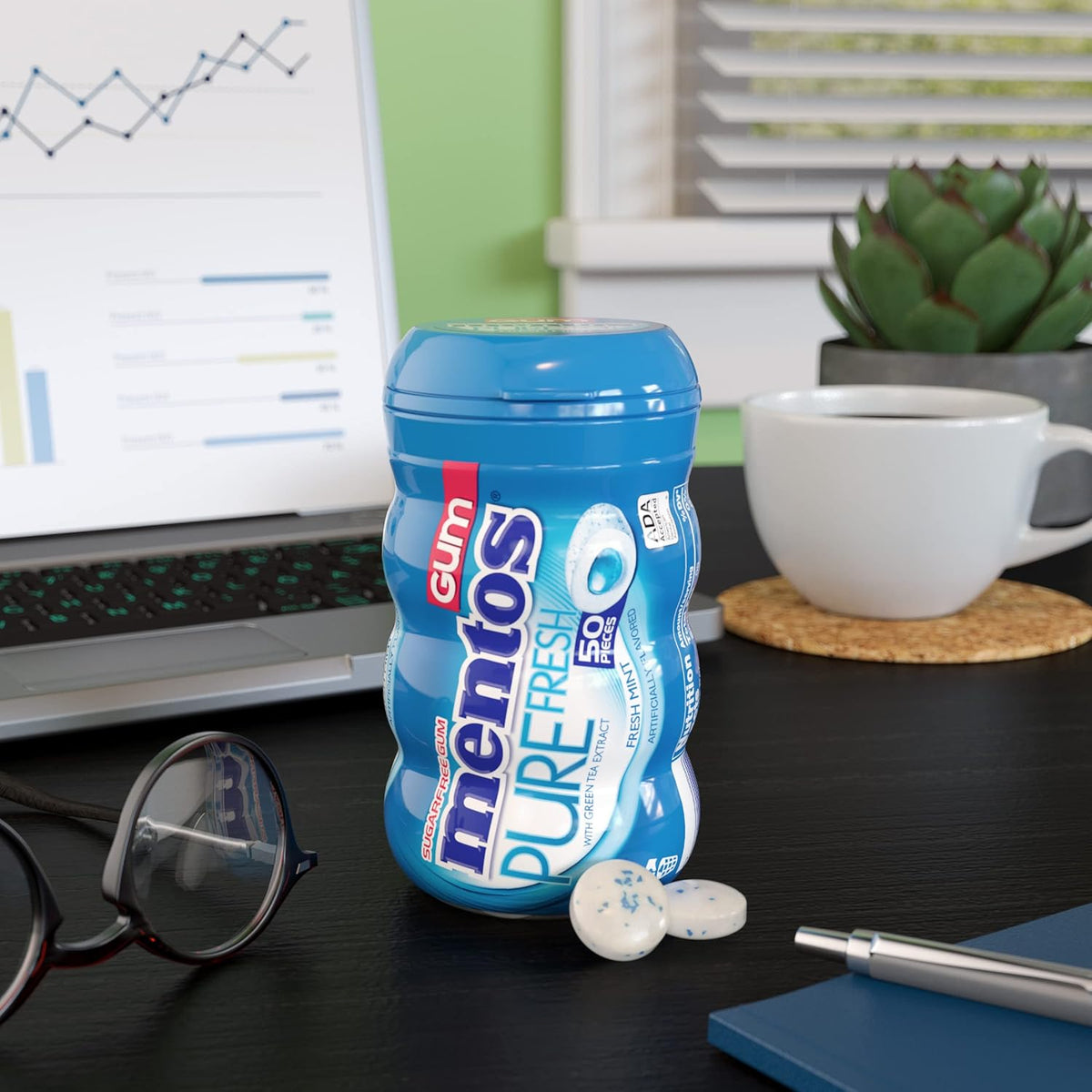 Mentos Fresh Mint sugar free gum pack of four lifestyle setup