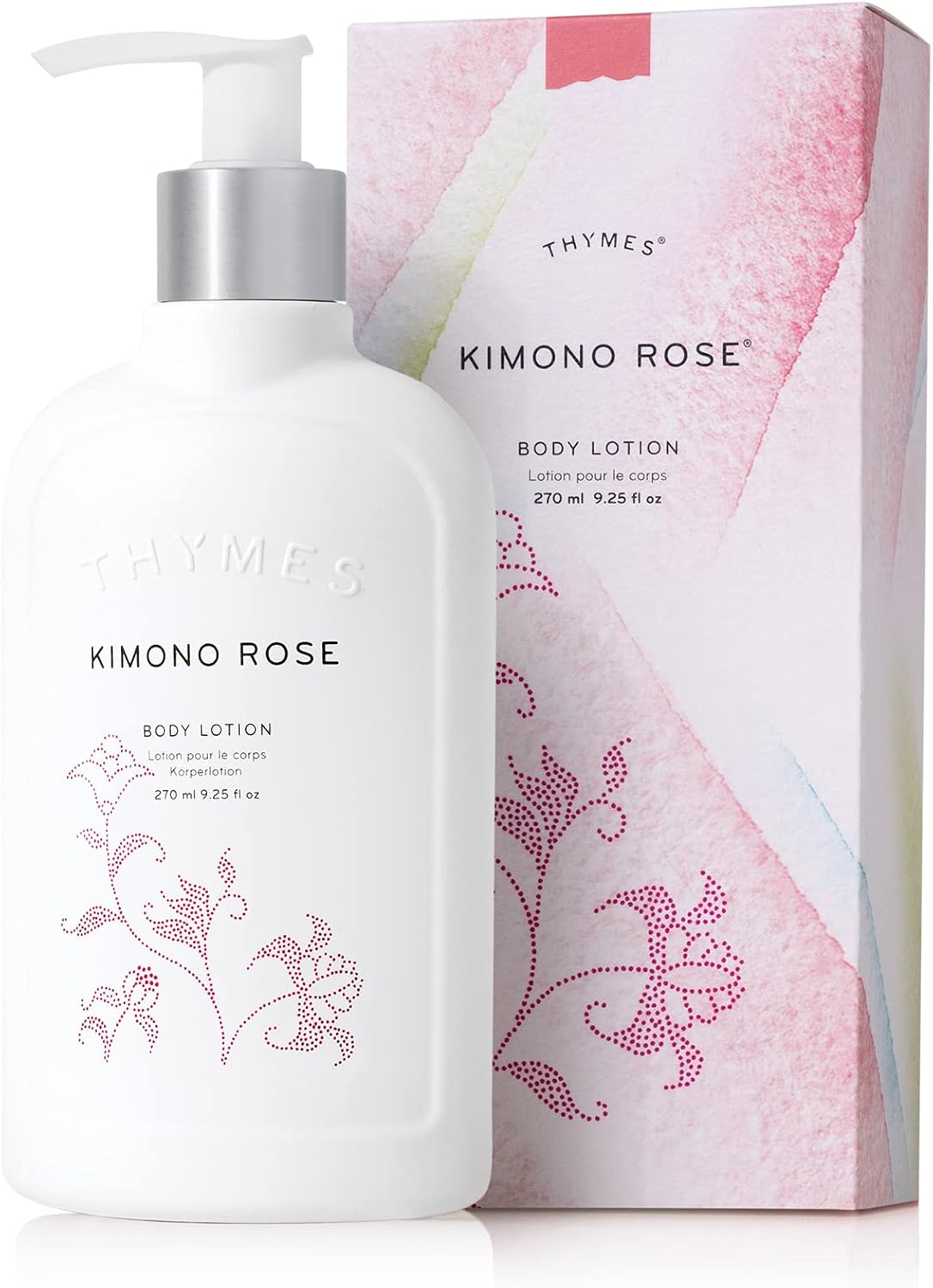 Thymes Kimono Rose Body Lotion front view bottle packaging