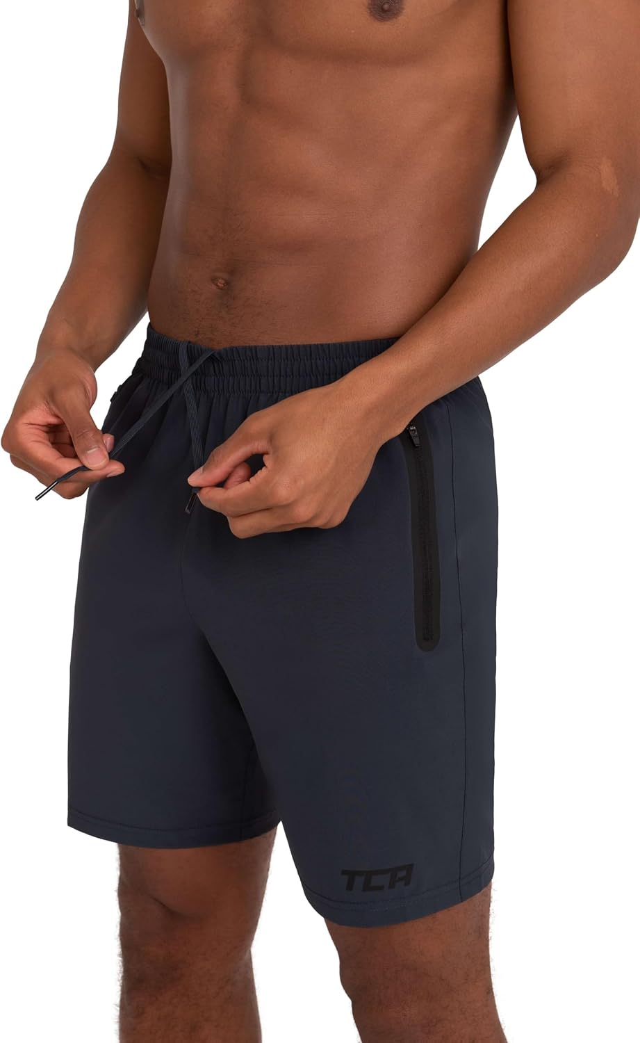 TCA workout shorts showcasing lightweight stretch fabric texture