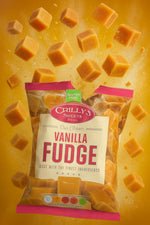 Classic British soft vanilla fudge pieces display showing rich velvety texture
