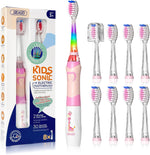 SEAGO Kids Electric Toothbrush front view pink giraffe design with rainbow LED light