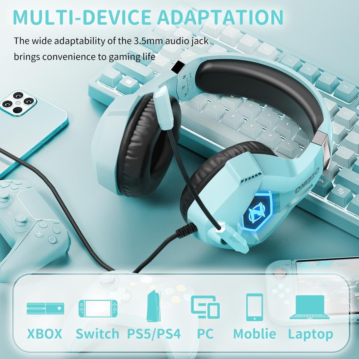 Ozeino gaming headset featuring noise cancelling microphone boom