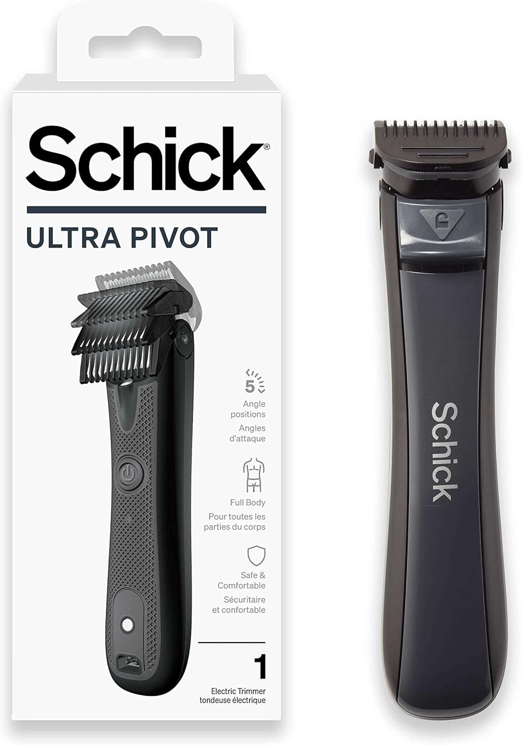 Schick electric razor front view showcasing the pivoting head design