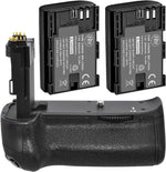 Big Mike's vertical battery grip kit for Canon cameras front view showing ergonomic rubberized surface and secondary shutter controls.