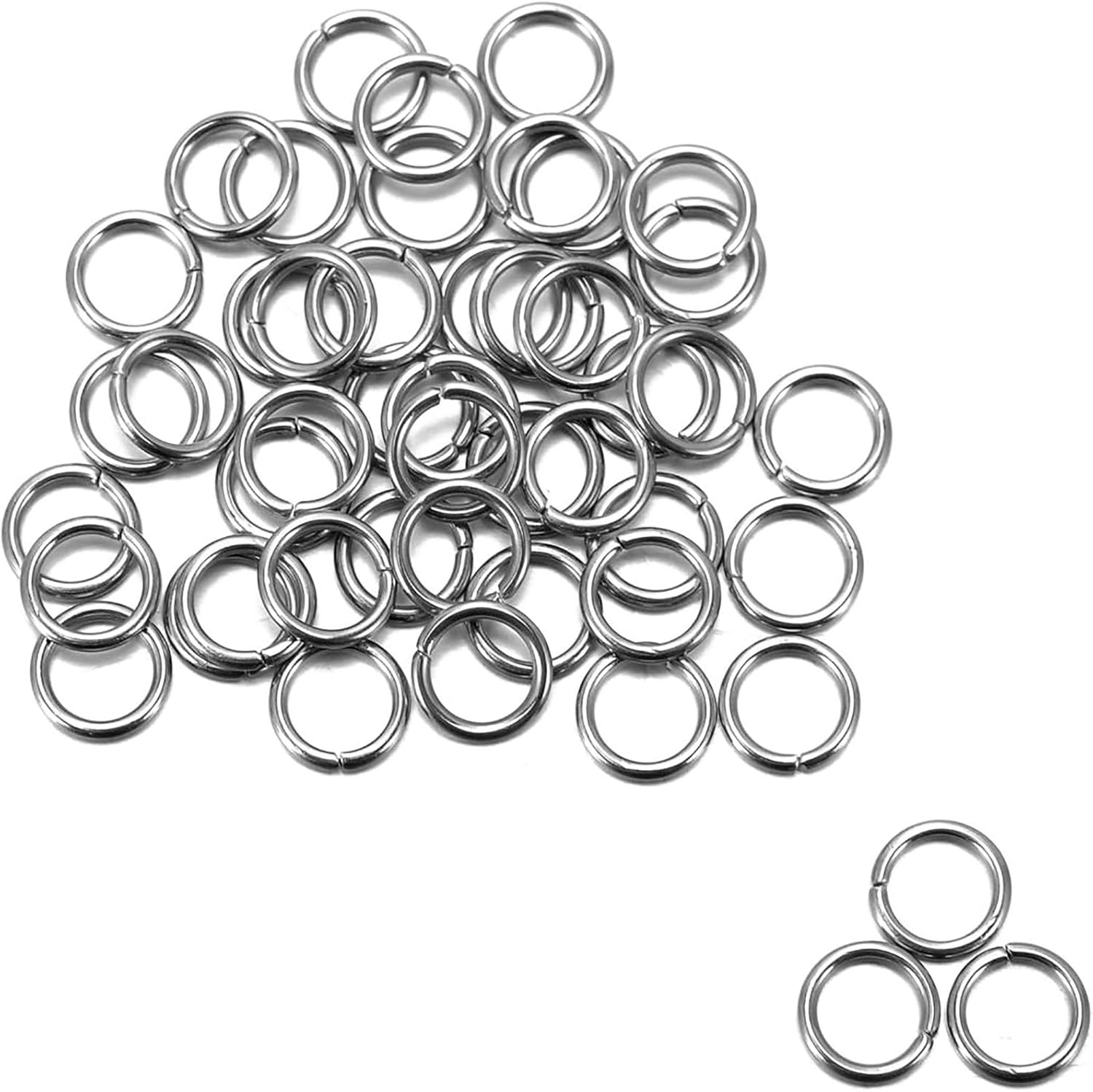 Housweety 500 Stainless Steel Open Jump Rings 7mm Dia. Findings - Image 1