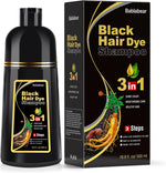 Bablabear Black Hair Dye Shampoo 500ml front view bottle showing herbal ingredients for gray coverage