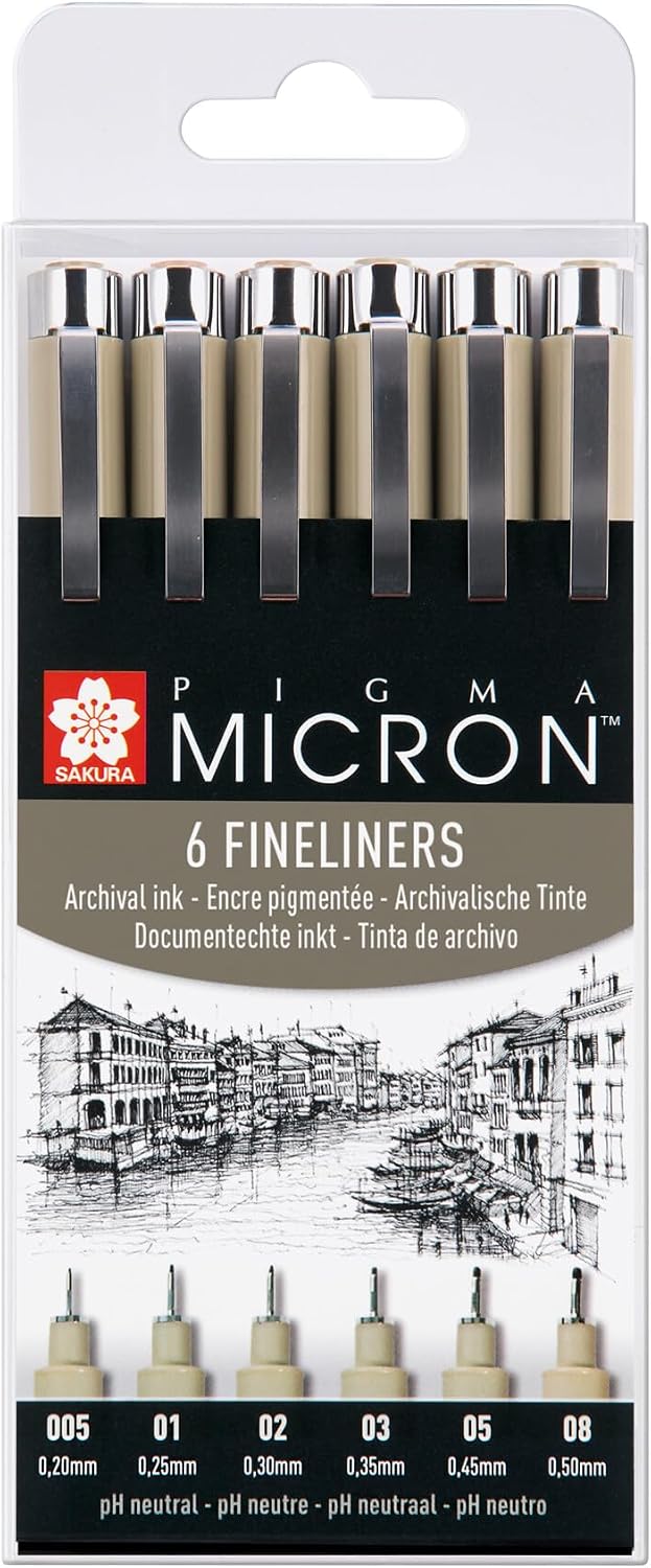 Sakura Pigma Micron 6 Fineliners front view showcasing the packaging