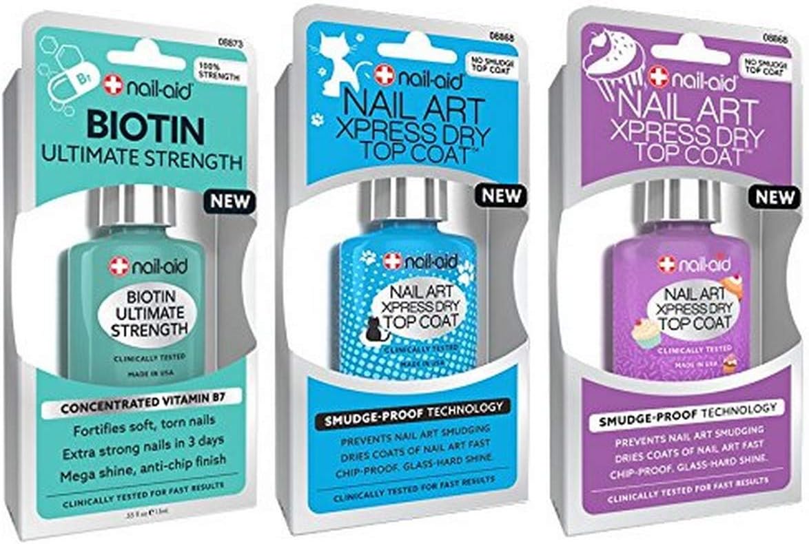 Nail-Aid Biotin Base Coat and Dry Top Coat front view strengthening nail treatment