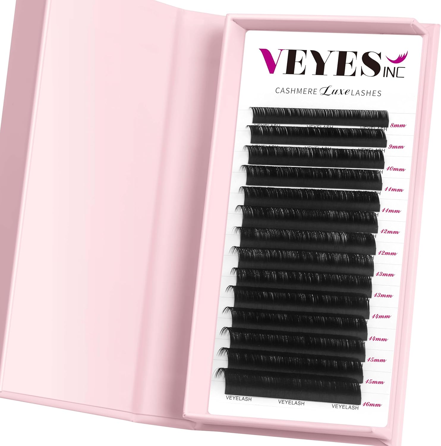 VEYES INC Cashmere Luxe Lashes - Tapered Tips Volume Lash Extension Trays B/C/CC/D/M/J Curl, 0.03-0.05, 8-17mm | Matte Black Professional Eyelash Supplies for Lash Techs (0.05 C 10mm) - Image 1