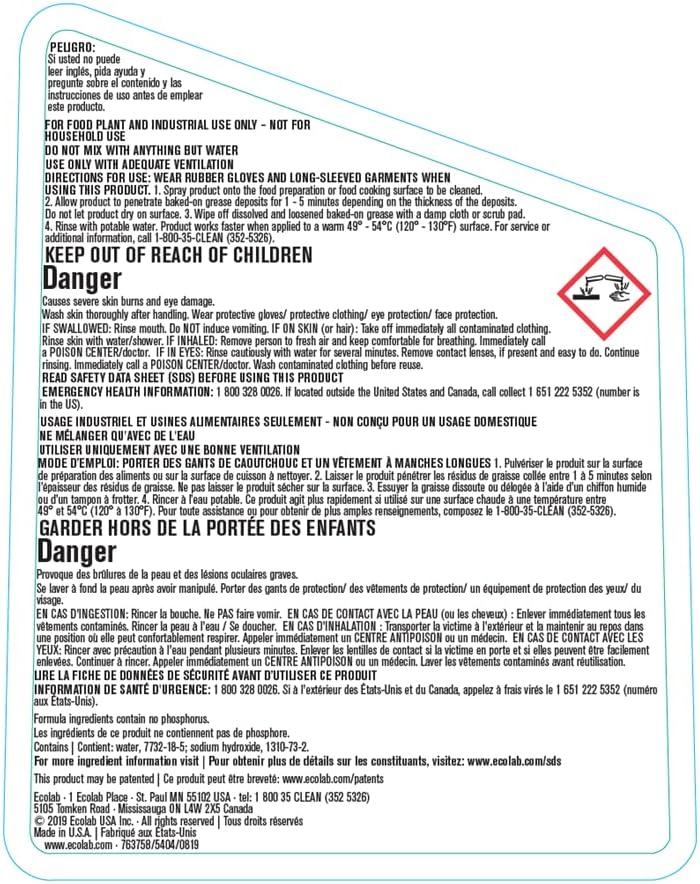 Industrial strength Ecolab Greasestrip Plus imported from USA for commercial use.