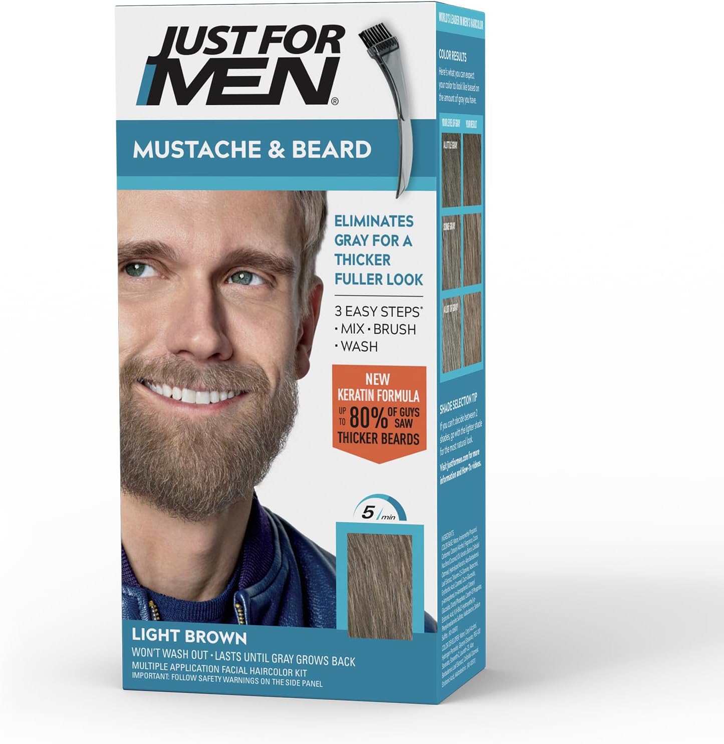 Just For Men Mustache And Beard dye Light Brown front packaging view